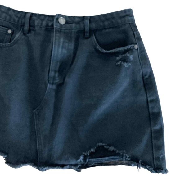 Missguided Womens Black Cotton‎ A-Line Denim Jean Skirt Small Raw Hem - Picture 3 of 13